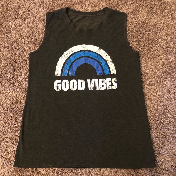 Tops - Good Vibes - gray tank top size medium NWT